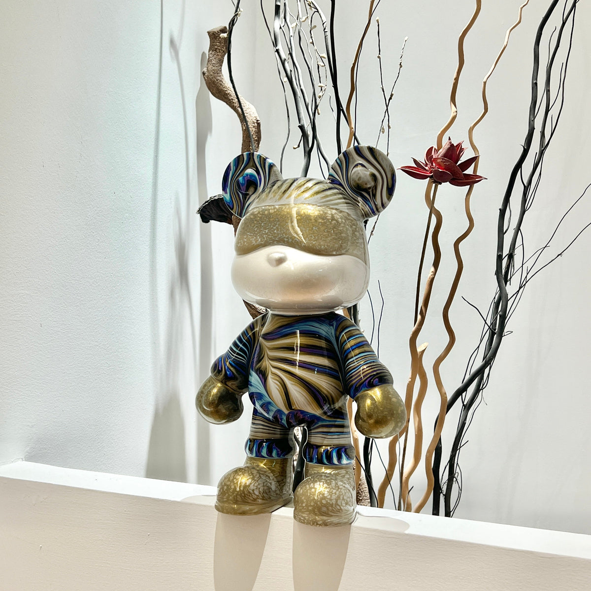 Gilded Tides Fluid Bear, blue, black, gold and ivory fluid design