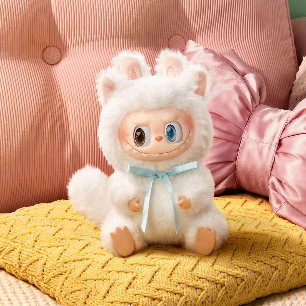 Official POP MART design reference — THE MONSTERS CAT MODE ON Vinyl Plush Pendant (9167), Persian Kitty; scene props and packaging references do not define the supplied item.