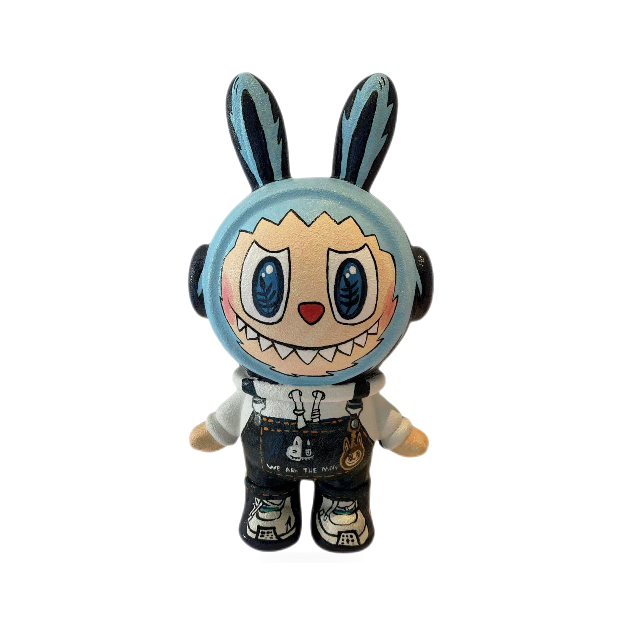 Denim Overalls Labubu front view on white