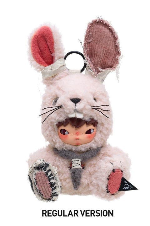 HIRONO Little Hare pink plush pendant design reference in a rabbit costume